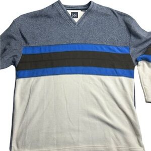 Lee Colorblock Fleece-Lined Pullover Sweatshirt Men’s XL Gray Blue Cream